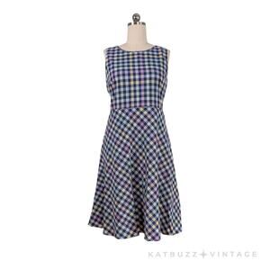 Talbots Dress 10 Blue Purple Gingham Plaid Fit Flare Sleeveless Classic Preppy